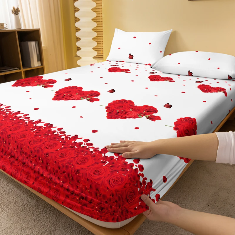 Rose butterfly patterned frosted printed bedsheet bed cover for bedroom bedding (excluding pillowcases)