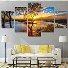 

Posters Tableau Wall Art Home Decor Modern 5 Panel Beautiful Sunrise Natural Landscape HD Print Painting Modular Pictures Canvas