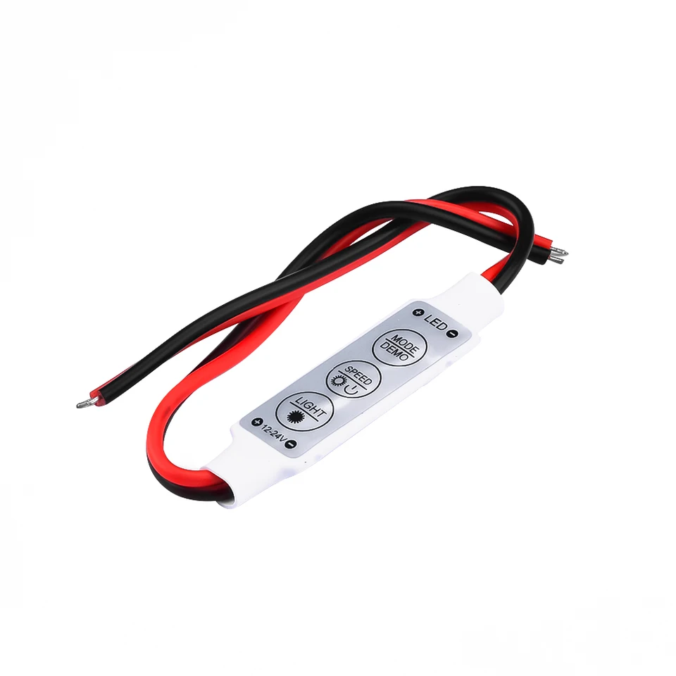 Vrabocry 2-Pack DC 12V-24V LED Strip Controller – 3-Key Mini Dimmer For Single Color 5050/3528/5630 LED Strips, White - View #11