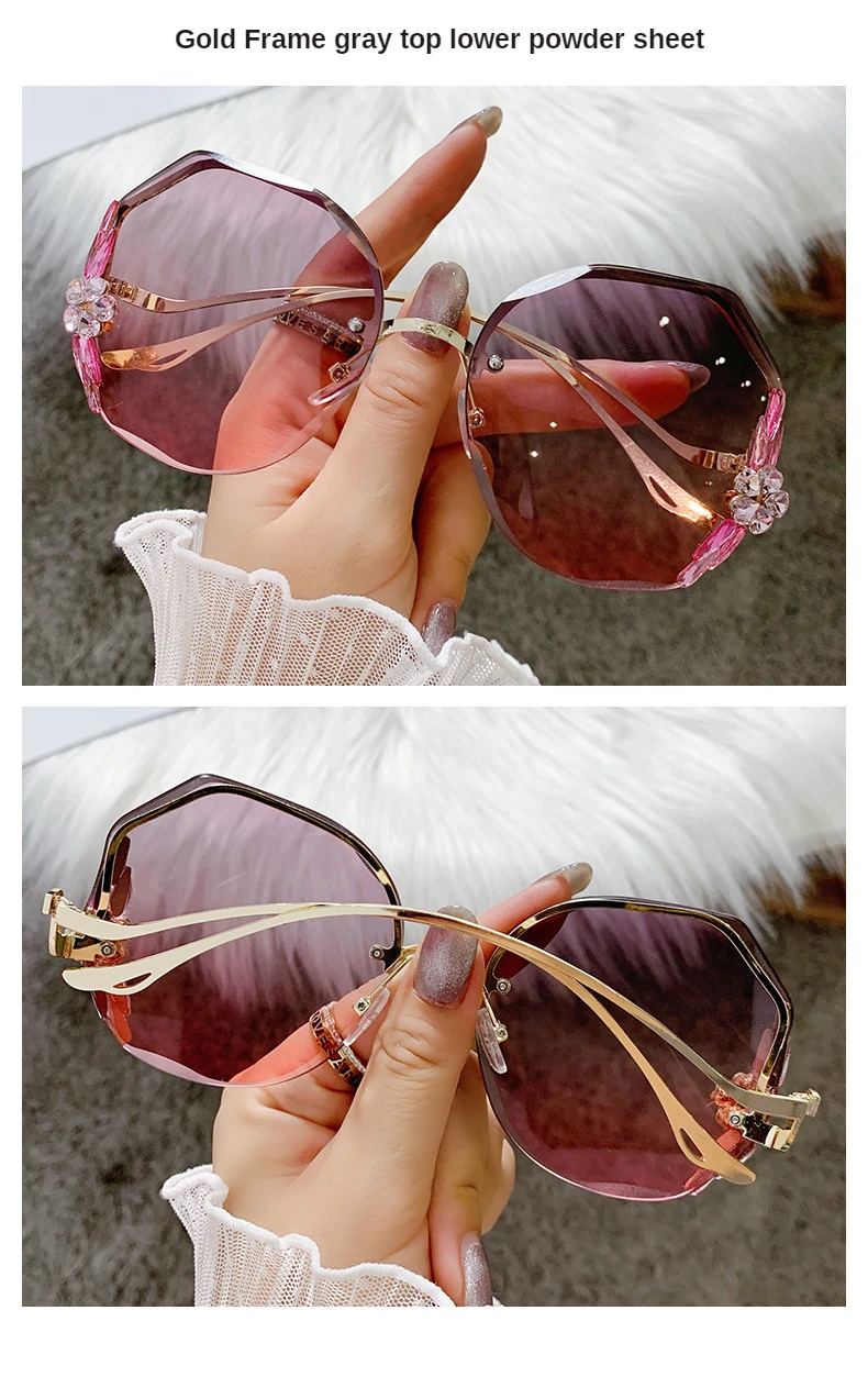 Fashion Glasses Diamond Sunglasses Women 2022 Brand Rimless Shades For Women Luxury Vintage Vasos Decorativos Zonnebril Dames large sunglasses