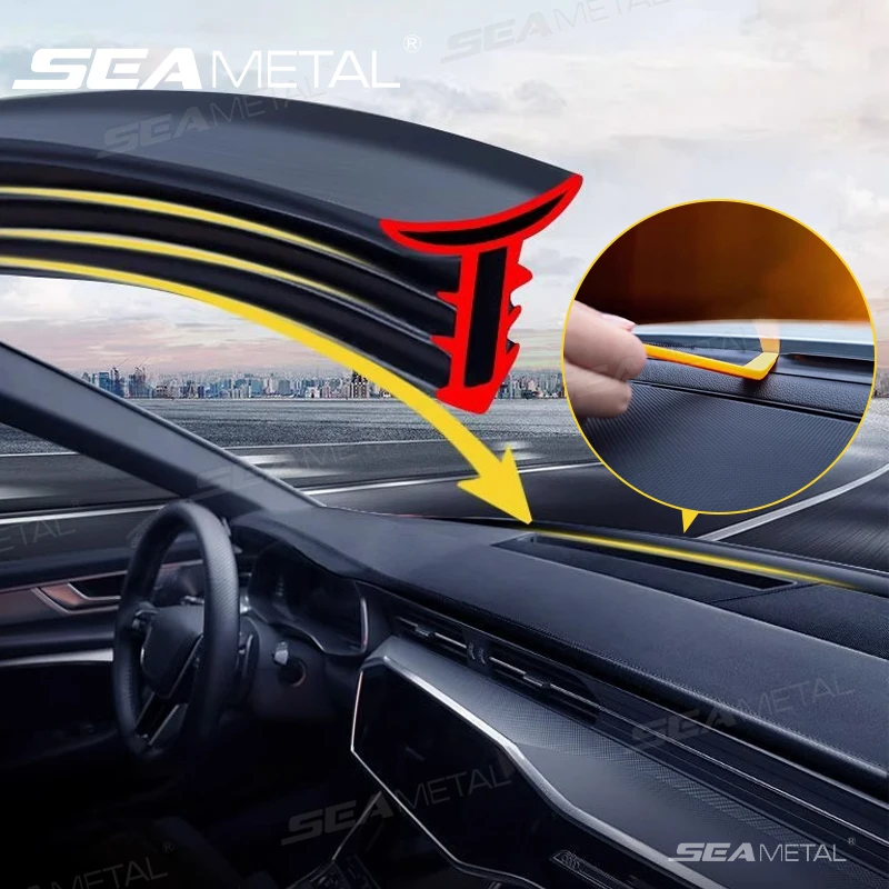 Black Rubber Car Dashboard Gap Filler Anti Slip Soundproof Strip