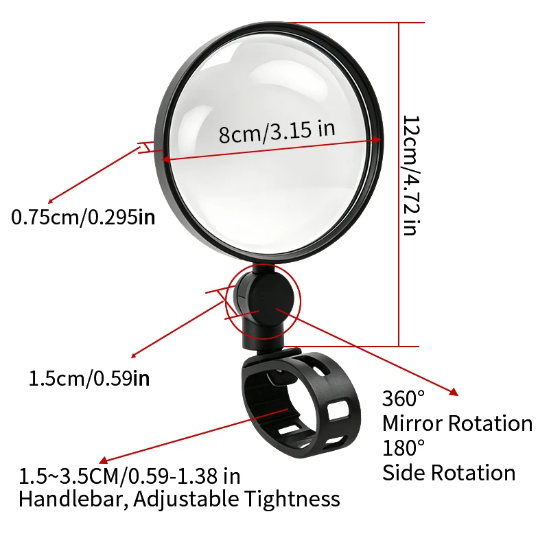 Rotatable Wide Angle Convex Bike Rear View Mirror