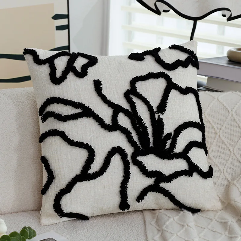 Junwell Nordic Chenille Throw Pillow  3D Embroidery Sofa Office Back Cushion Living Room Decorative 45x45cm Square 6
