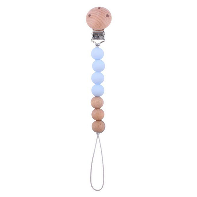 Pacifier Clips Silicone Beads Wooden Ring Pacifier Chain Infant Nipple Appease Soother Chain Clips Dummy Holder Nipple Clip