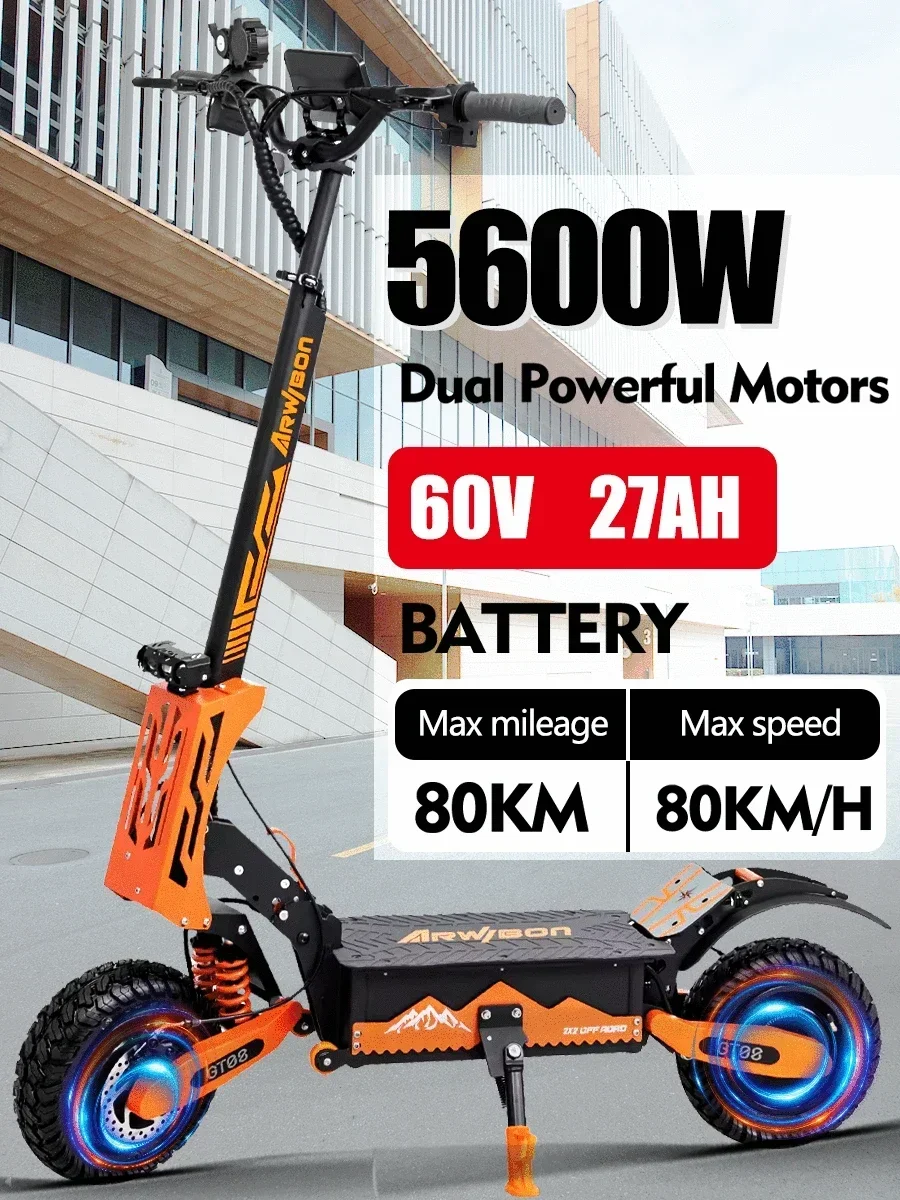 DT08 5600w Dual Motor Electric Scooter 60v 27ah Max Speed 75-80km/h Lcd Display 11 Inch Tyres Foldable