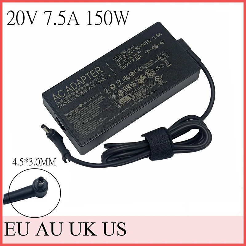 Carregador Portátil para Asus Tuf Gaming Adaptador ac Adp150ch b 20v 7.5a 150w 4.5×3.0 mm X571l F571g F571l Vx60g Fonte de Alimentação Notebook