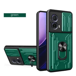 Card Holder Armor Hybrid Ring Cover with Camera Protection for Moto E32S (Green)