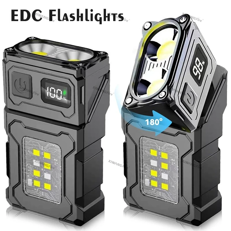 미니 USB 충전식 LED 손전등 휴대용 테일 마그넷 작업등 초강력 캠핑 랜턴 사이드 COB 비상 토치 라이트
