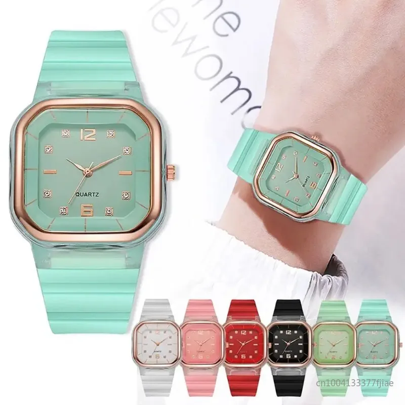 

Карамельные цвета, искусственные наружные спортивные наручные часы с квадратным циферблатом, простые повседневные кварцевые часы для пар, женские часы
