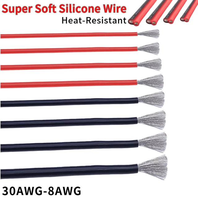 Soft Silicone Cable Red Black Car Battery Automotive Wiring 30 28 26 24 22 20 18 16 14 12 10 8AWG Heat-resistant Electrical Wire