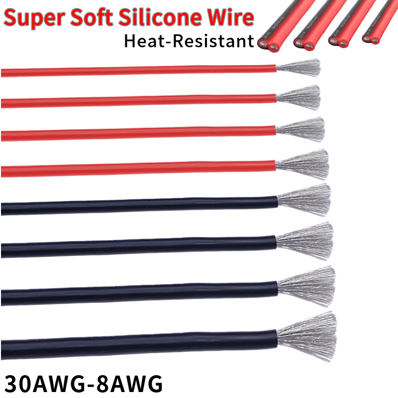 Soft Silicone Cable Red Black Car Battery Automotive Wiring 30 28 26 24 22 20 18 16 14 12 10 8AWG Heat-resistant Electrical Wire