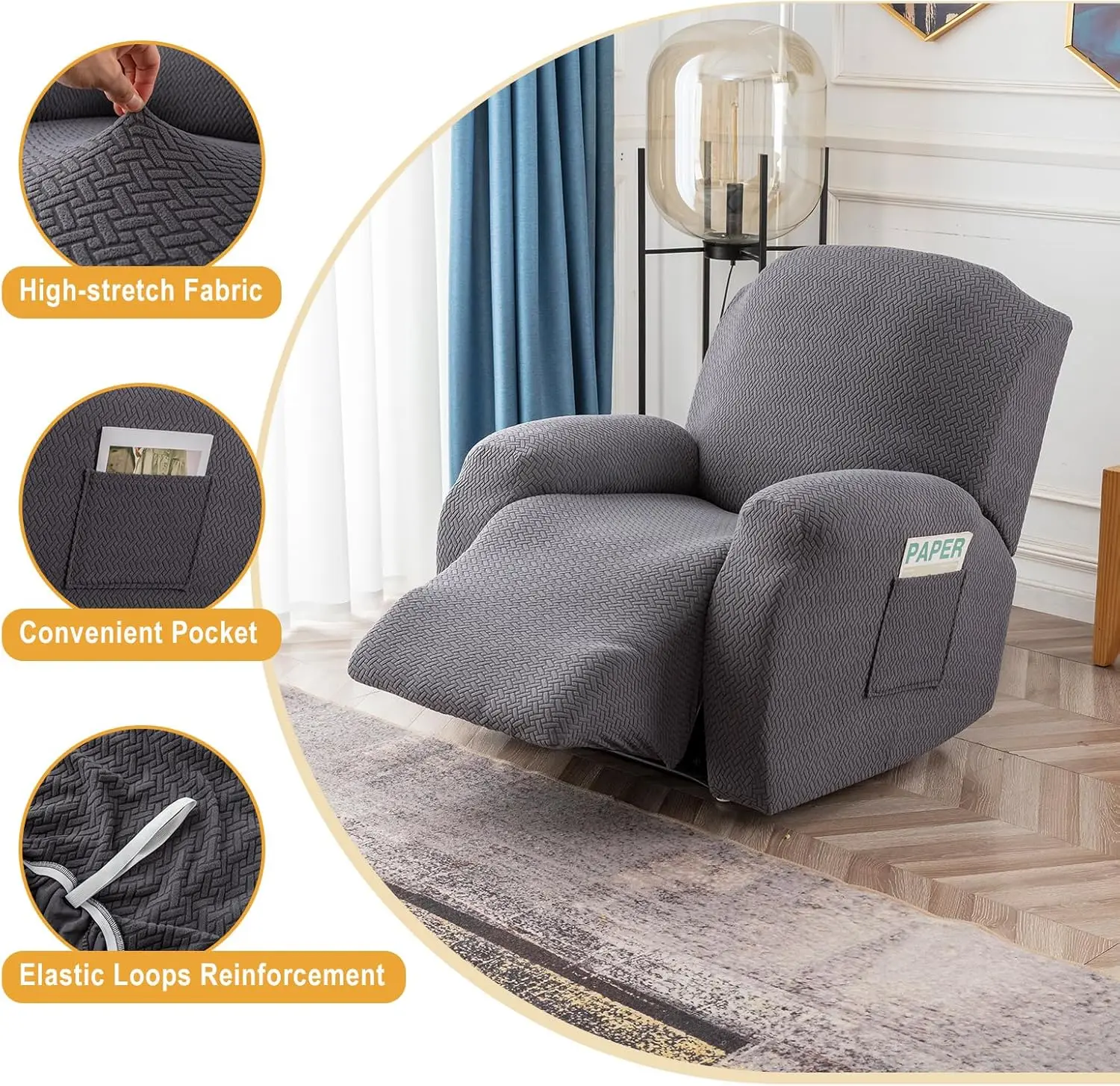 Elastic Recliner Chair Cover Jacquard Non-Slip Protector Washable Reclining Armchair