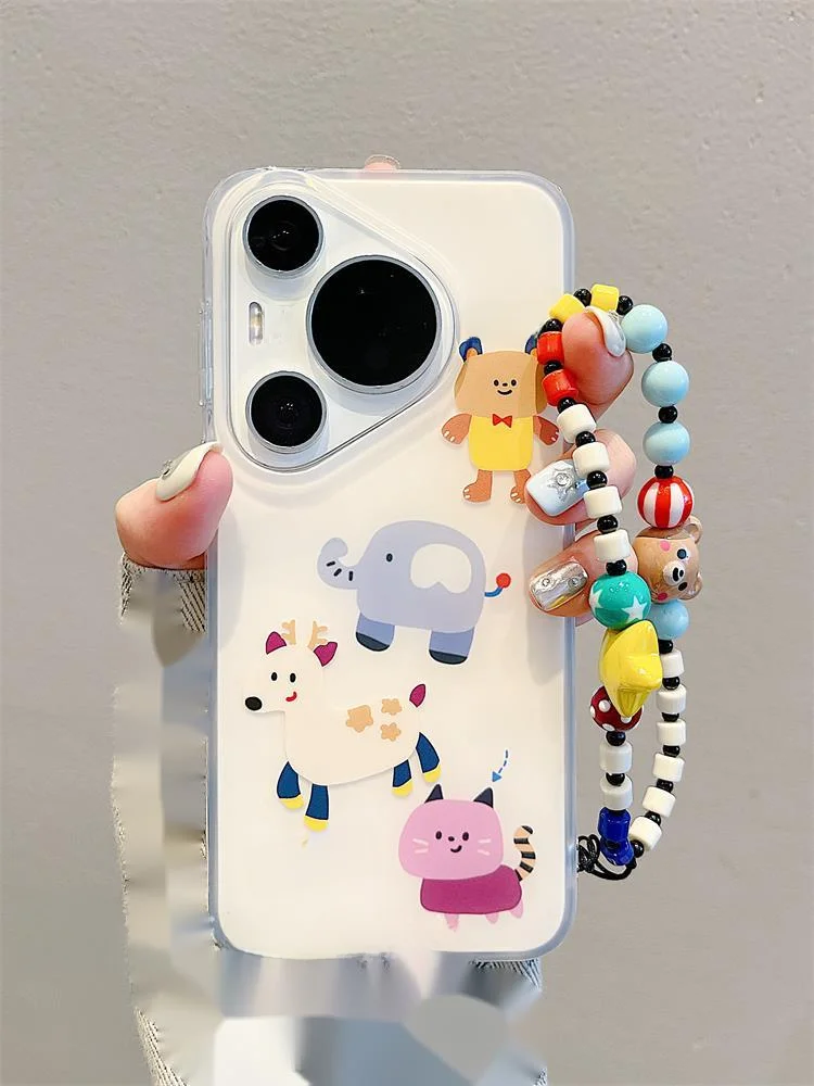 Suitable for Huawei Pura70Pro+phone case cute cartoon p70 cat and animal elephant stand Pura70Ultra chain_voghion.com