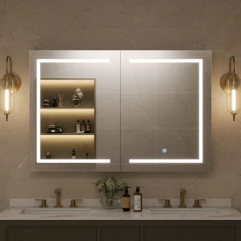 LED Dimmable 3 Color Lighting Mirror Wall Mounted Medicine Cabinet