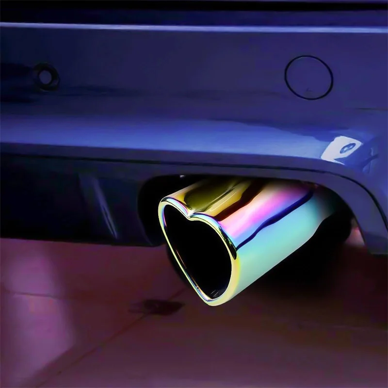 Heart Shape 2.5 Inch Stainless Steel Exhaust Tip - New Design Silver Colorful Car Muffler Tail Pipe Decorative Auto Accessories