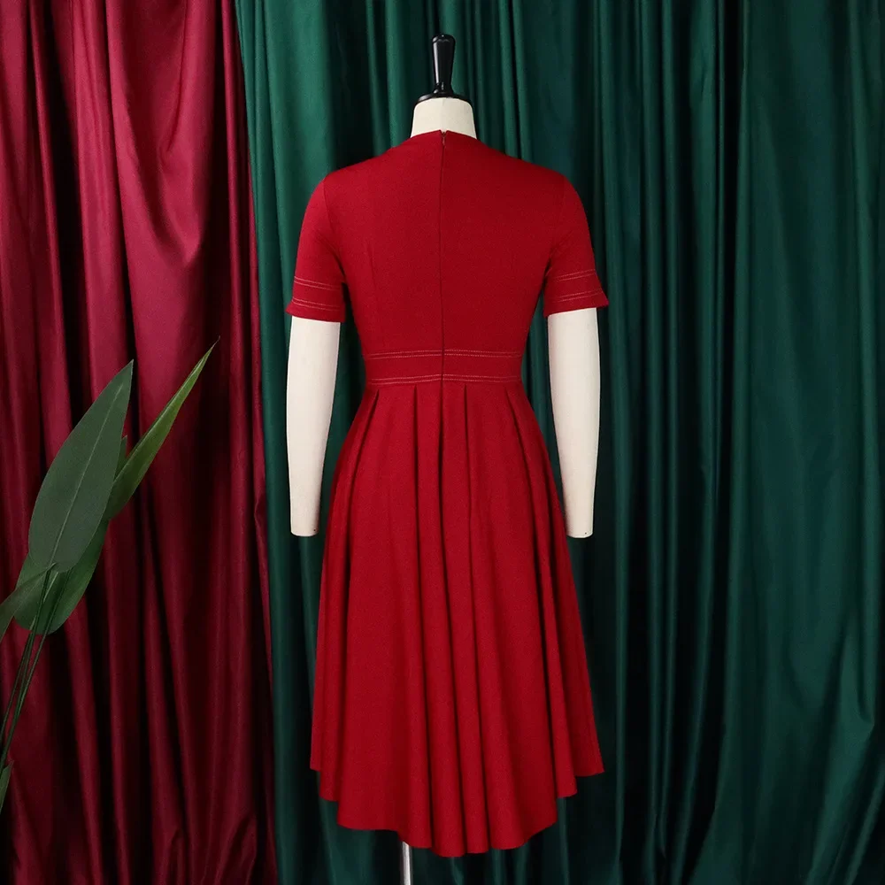 Elegant Plus Size Wine Red A-Line Midi Dress – Semi Formal casual midi dress