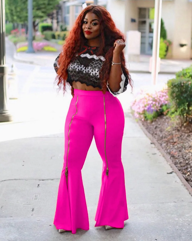 Women's Fashion High-waisted Slimming Flounces Flared Zipper Solid Color Casual Wide-leg Pants