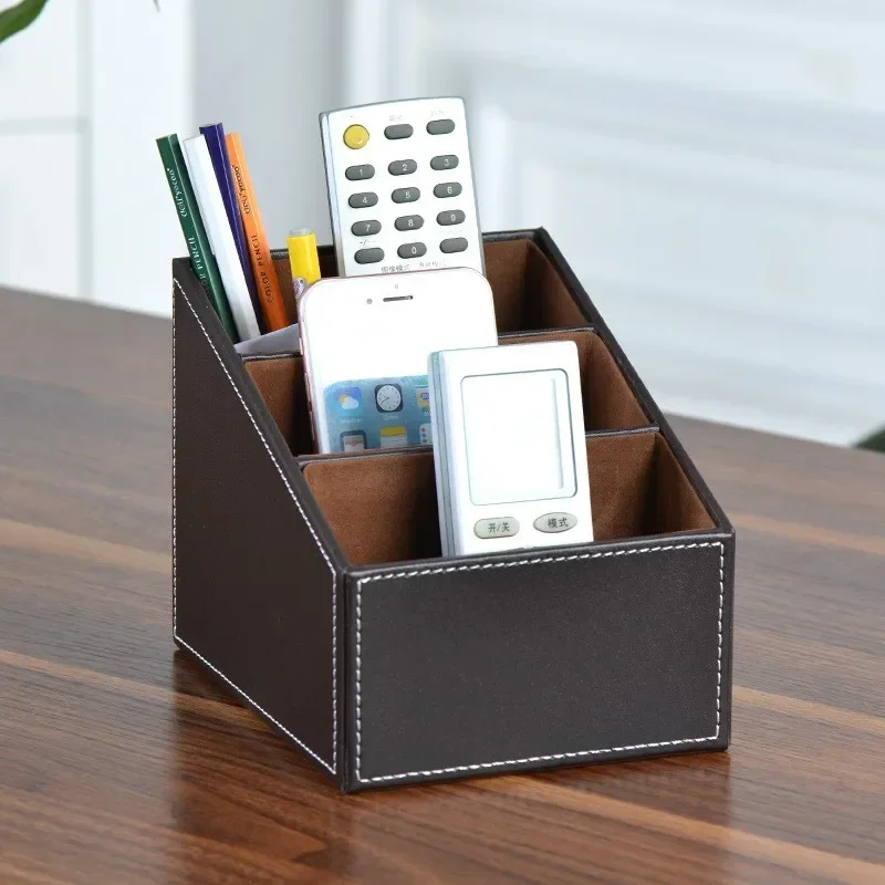 KINGFOM Pu Lederen Bureau Organizer Pen Potlood Houder Kantoorbenodigdheden Caddy Opbergdoos 6 Compartimenten met Lade Zwart
