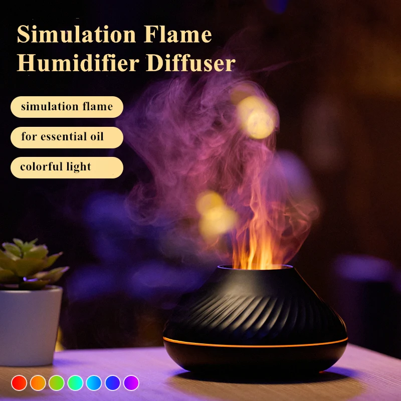 

Ultrasonic Air Aromatherapy Flame Humidifier Diffuser Fragrance Mist Maker Essential Oil Humidifiers For Room with Colorful Lamp
