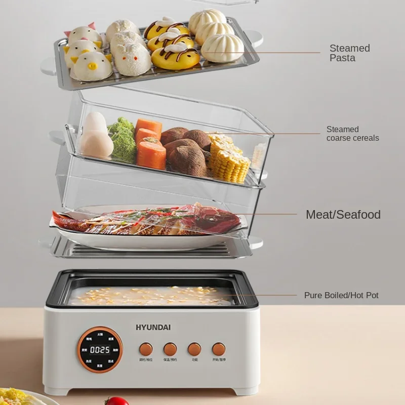 Electric Steamer Household Stainless Steel Three-layer Transparent Visual Hot Pot Steamer Electric Cooking Pot Steam Food