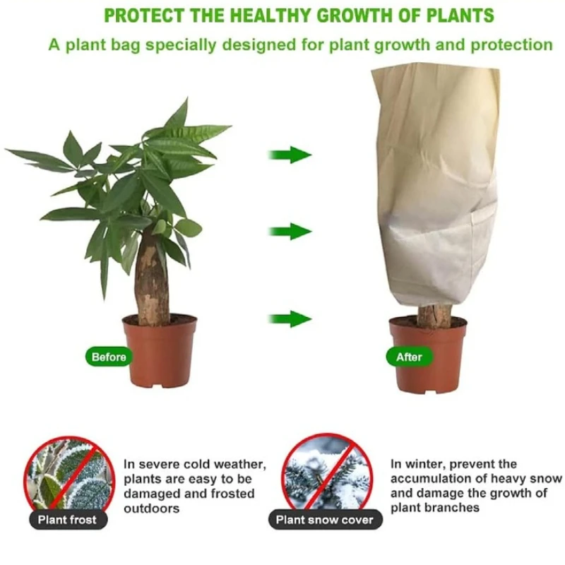 1pc/lot Thicken Plant Freeze-Proof Cover Non-woven Fabric Winter Plant Protection Covers Cold-proof Drawstring Zipper Tree Cover