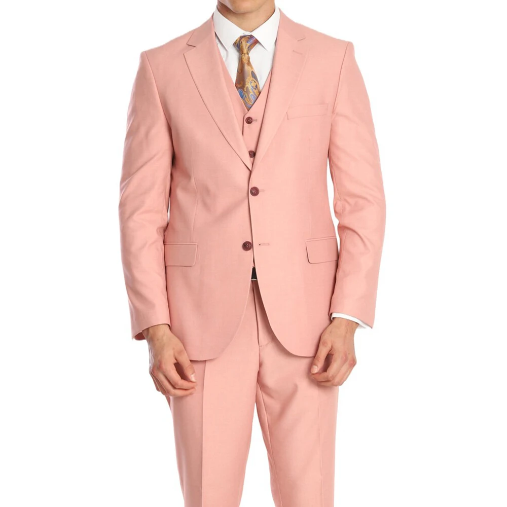 

Formal Pink Men's Suits Blazer Notched Lapel Single Breasted 3 Piece Jacket Pants Vest Wedding Elegant Costume Slim Fit Clothing
