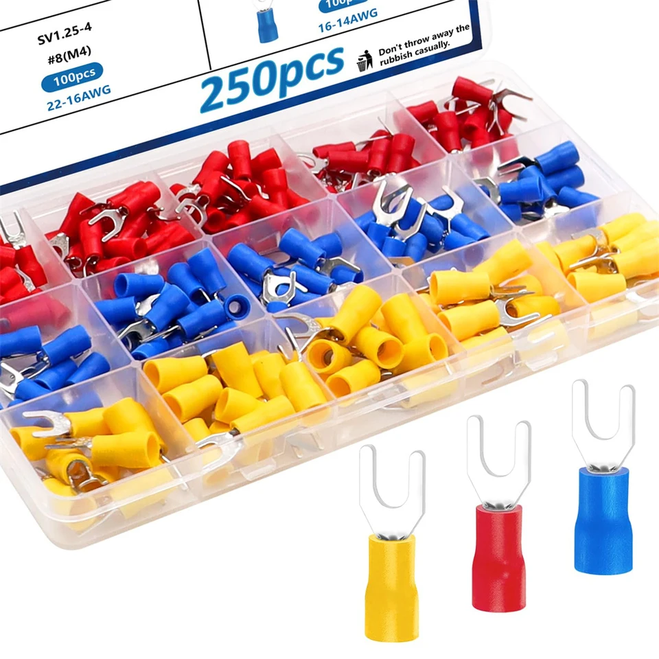 SV1.25-4 - CONFEZIONE 100 PEZZI CAPICORDA TERMINALE A FORCELLA A CRIMPARE PER CAVI DA 0.5 Mm² A 1.5 Mm² ISOLATO M4 - Foto 4