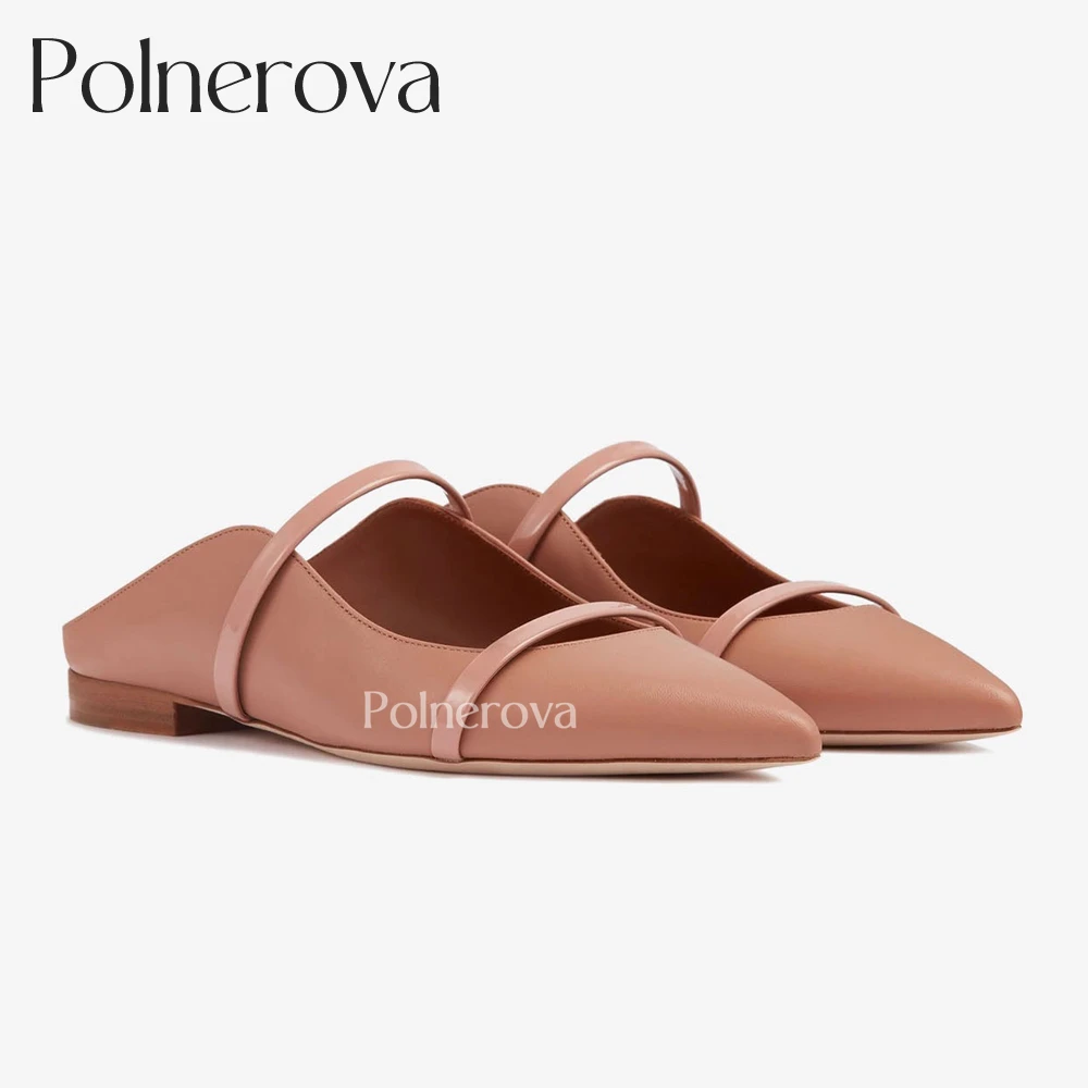 Pointed Toe Flat Mules Classic Designer Style Slippers Colorblocked Concise Flats for Banquet Elegant Leather Slippers for Women