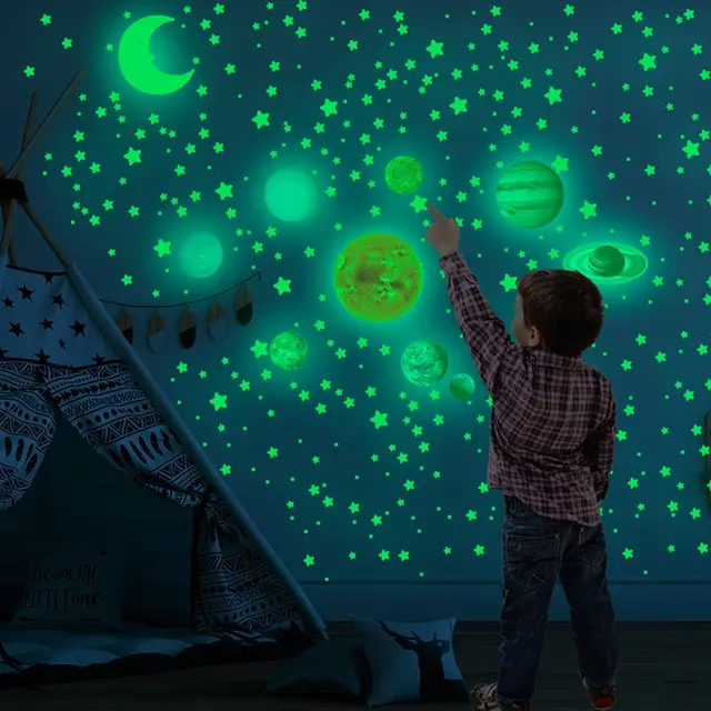 Blue Universe Avión Luminoso Pared Pegatinas Estrellas Fluorescentes Luna  Resplandor en la Oscuridad Pegatinas Para Niños Habitaciones Techo  Decoración del Hogar