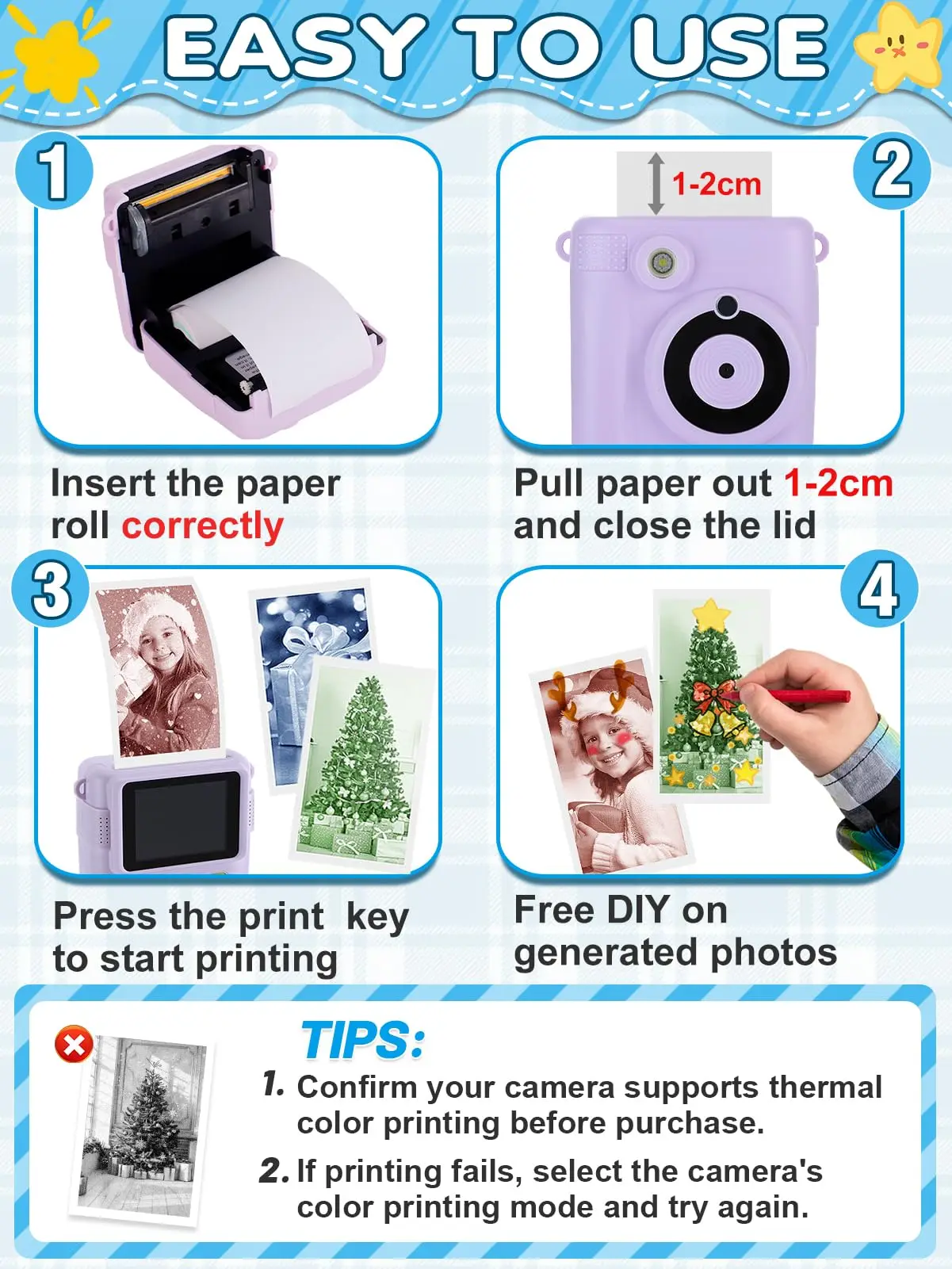 5-Color Mini Instant Camera Paper Roll Refill - Compatible with Most Instant Print Camera, HD Photo Printer Paper