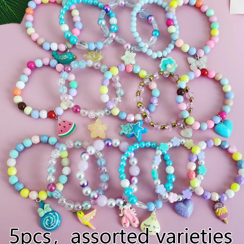 Unicorn Bracelet Set for Kids - Cute Heart Star Elastic Candy Bead Jewelry