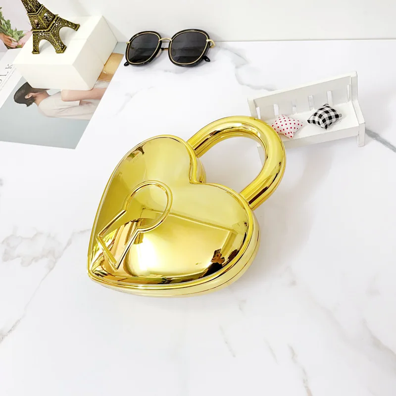 Bunte helle Acryl-Plastiktüte Lady Love Lock Form Hochzeit Party Handtasche Rosa Gold Clutches Geldbörse Frauen Top Griff Taschen – Detail 21