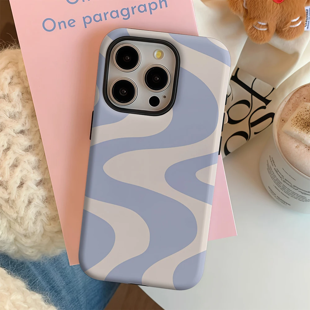 Luxury Double-Layer Wavy Back Cover in Light Blue and Cream