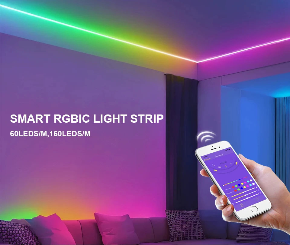 Description Picture 2 of itemHigh-Quality Smart Bluetooth WS2812B LED Strip 5MM Neon COB Lights With Dimmable Dimmer Switch LED Controller RGBIC RGB LED Tape