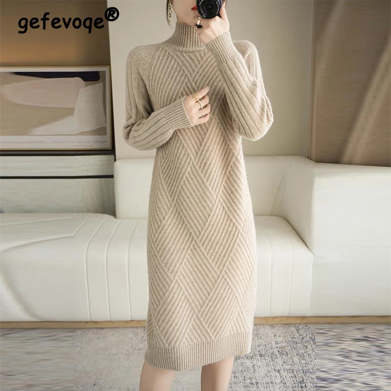 Autumn And Winter Fleece-lined Thickened Woolen Dress Sweater