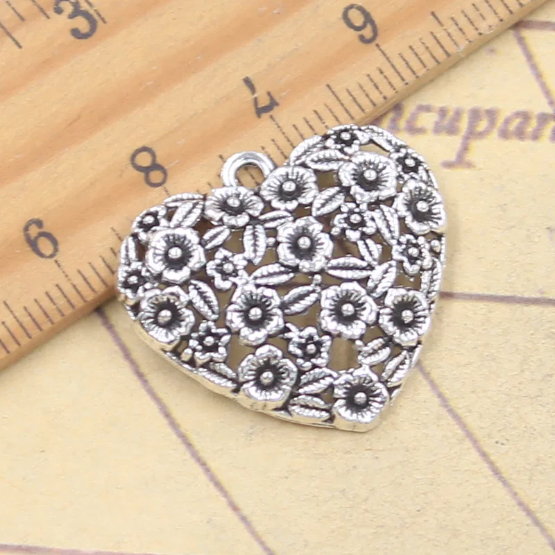10 Stück Charms Blumen Herz 23x26mm Antik Silber Farbe Anhänger Herstellung DIY handgemachte tibetische Schmuck finden