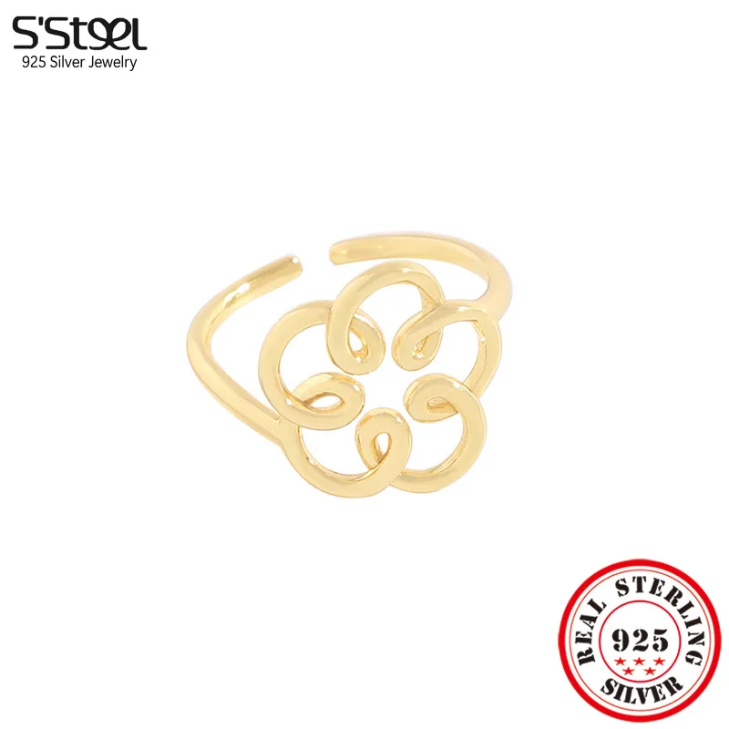 

S'STEEL Original 925 Sterling Silver Flower Adjustable Gold Rings For Womens Trending Products 2023 Accessories Fine Jewellery