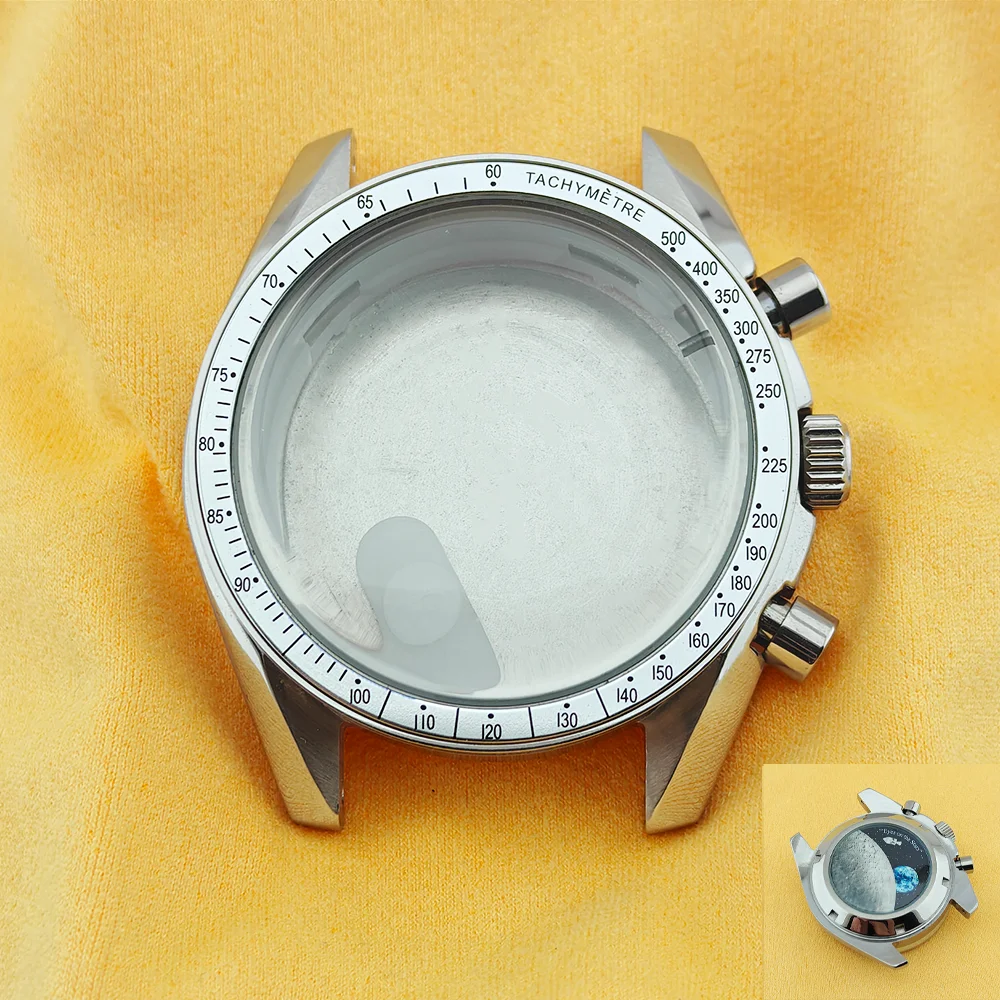 Moon Pattern Stainless Steel Chronograph Watch Case, 39.7mm