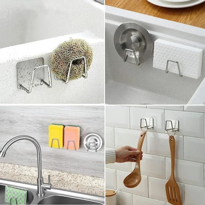 Kitchen Storage Rack Sink Sponge Rack Wall Mounted Organizer Dish Drying Rack Sink Drain Rack Sink Sponge Holder Under Sink Storage Rack Under Sink Organizer Kitchen Stainless Steel Sink Sponges Holder Drain Drying Rack Self Adhesive Storage Holder Wall Hooks