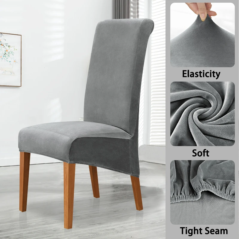 1 PC High Back XL Size Chair Cover Silver Fox Velvet Fabric Stretch Chair Covers For Home Dining Room Wedding Hotel Banquet 4