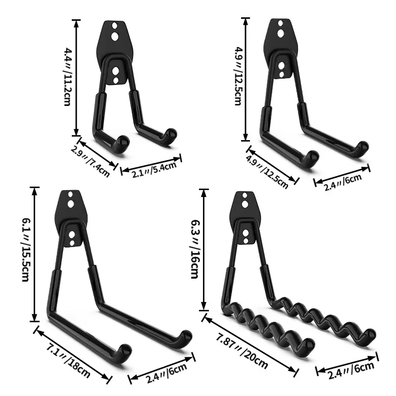Heavy-Duty Wall-Mounted Non-Slip Metal Hook Set for Garage and Garden Tool Storage