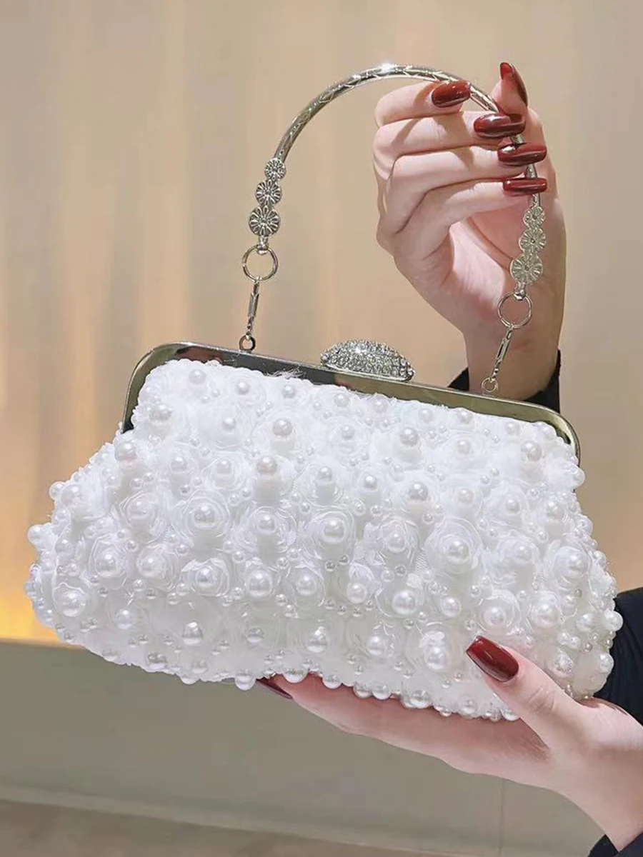 The Happy Handbag White Clutch Pearl Purses for Women Handbag Bridal  Evening Clutch Bags for Party