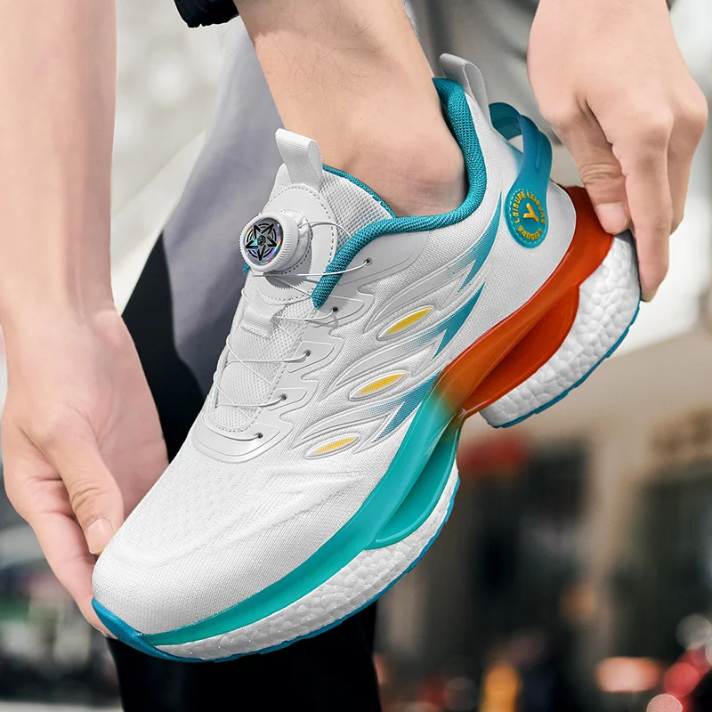 Men's Rotary Buckle Sports Casual Thick Soled Running Shoes Outdoor Sneakers