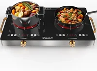 Electric Cooktop 110V - 24 Inch Countertop Electric Stove with Handles 2000W, Two Burner Ceramic Burner with LCD Touch Screen an 1