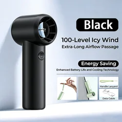 Powerful Wind Mini Portable Handheld USB Rechargeable Fan with Digital Display for Travel and Outdoor Use (A - Black)