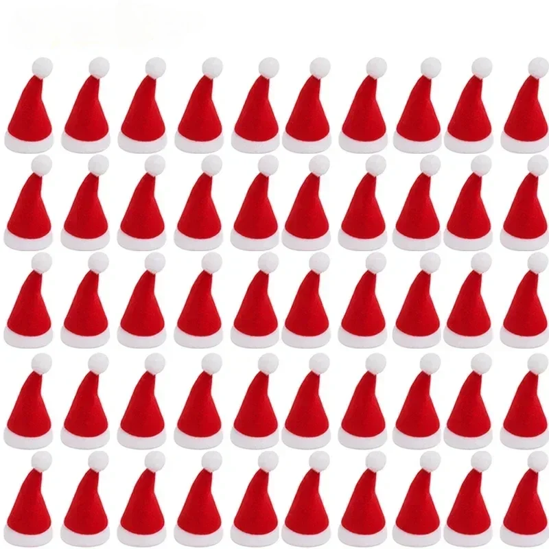 thumbnail image 1 of 1-100 piezas de mini gorros de Papá Noel para botellas de vino, piruletas, tapas de caramelos, soporte para vajilla navideña, tapas para botellas, sombreros, decoración para fiestas navideñas, 1 of 5
