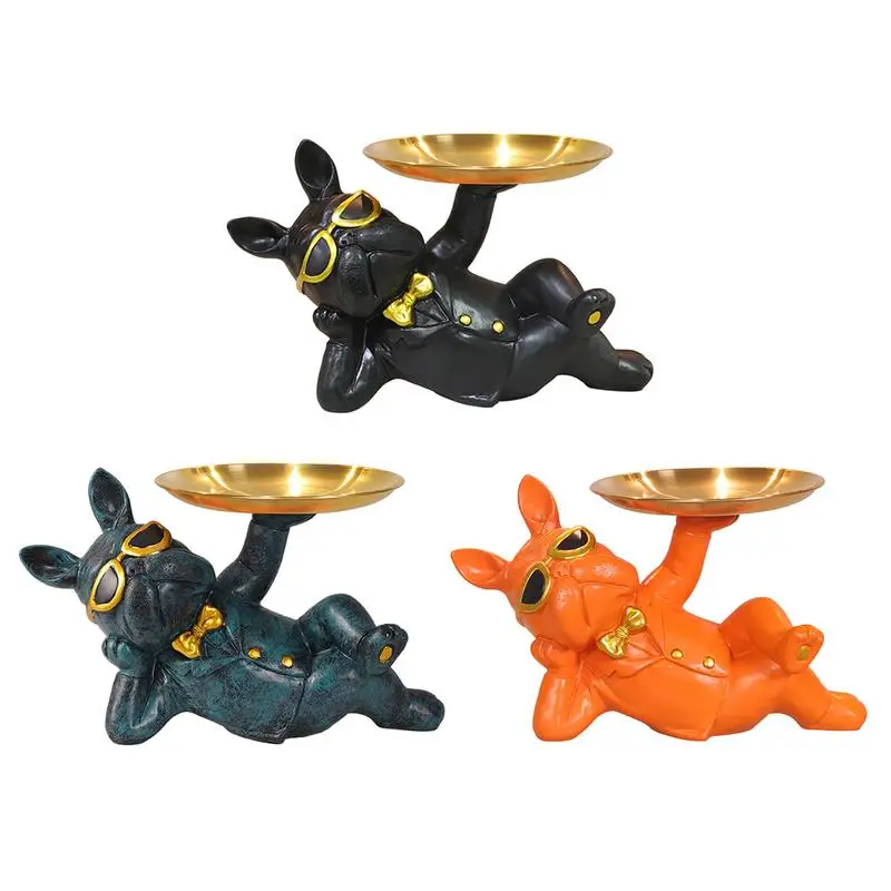 

Resin Bulldog Tray Statue Decor For Figurine Tray Holder Laying French Bulldog Sculpture Big Statue Resin Key Box Desk Organizer