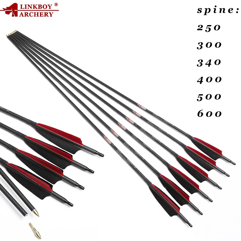 12pcs Linkboy Archery Pure 3K Carbon Arrows Shaft ID6.2mm 32" Sp250 800
