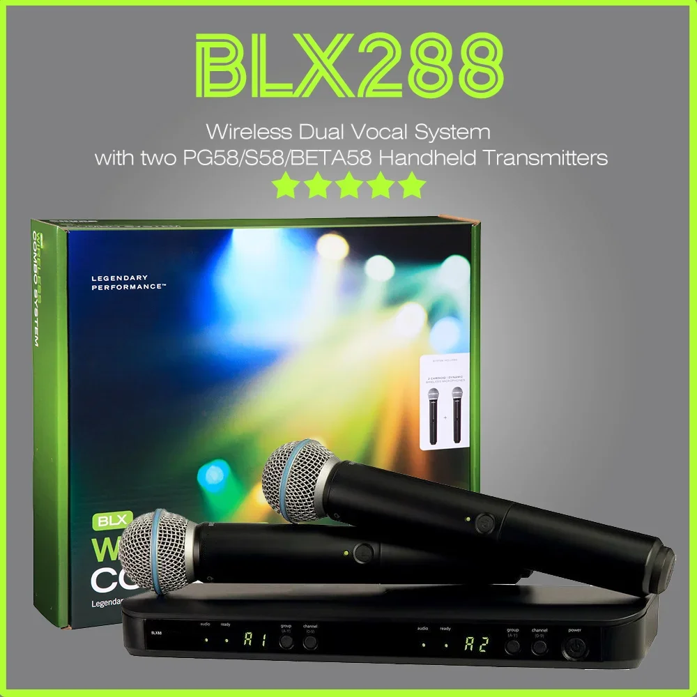 BLX288 BETA58A 무선 마이크 세트, 다이나믹 마이크, 무대 공연 노래방에 적합, BETA58 PG58 S58