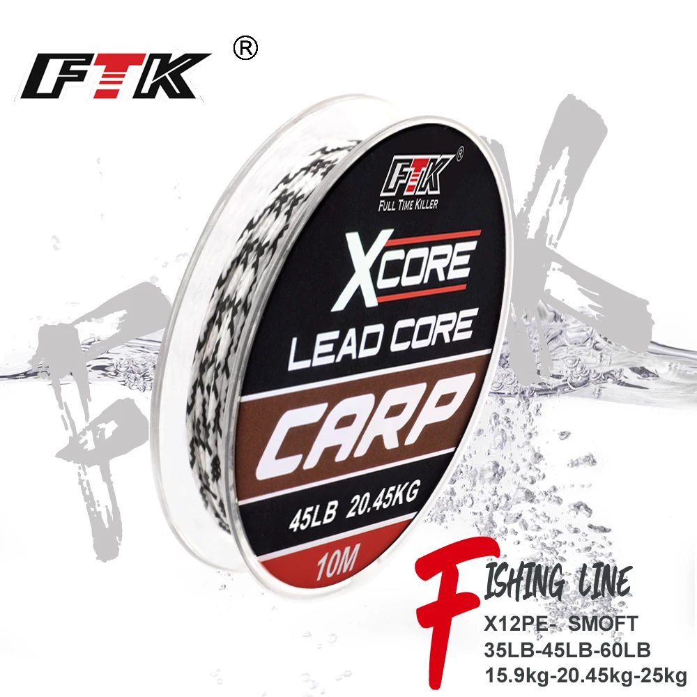 Ftk leadcore เอ็นตกปลาปลาคาร์พ35LB/45LB/55LB 10ม. 15.9/20.45/25กก. ทำผมคาร์พสายตะกั่วถัก3สี 1